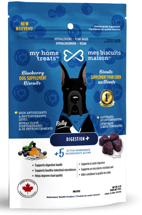 Supplément hypoallergénique pour chien aux bleuets - Digestion+ 170g- Mes biscuits maison